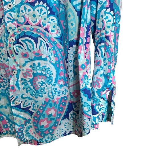 Talbots Top 1X Multicolor Brightly Colored Artsy Button Up Collared Cotton Shirt - Picture 4 of 9